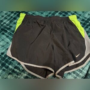 Nike Women's Black and Neon Green Athletic Shorts